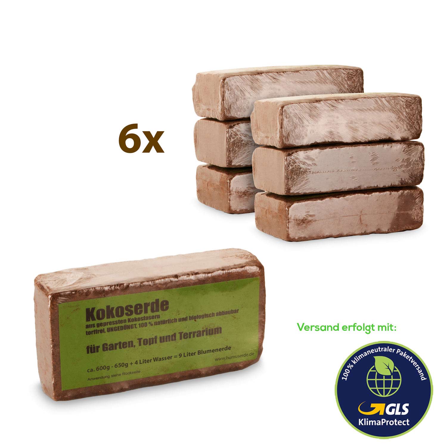 6er Kokoserde 600g Kokosfasern Kokoshumus Humusziegel Blumenerde für